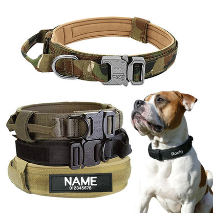 Dog Tag Nylon Tactical Collar With Handle Training Personalized-0